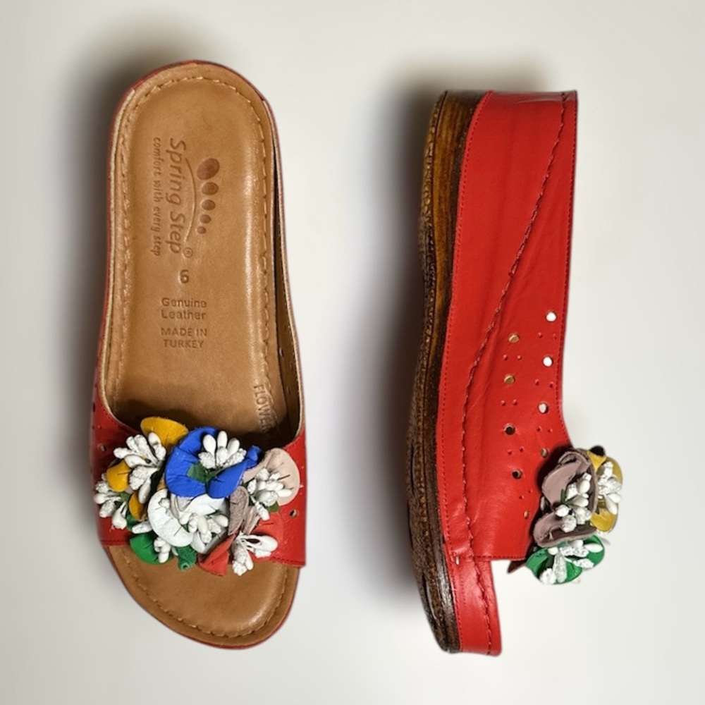 NWOB Spring Step Flowerchild Wedge Sandal in Red - Women's Size 6